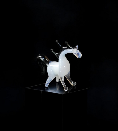 White Glass Horse Figurine, Handmade Murano Quality Design - Small