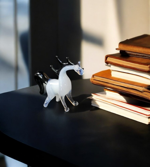 White Glass Horse Figurine, Handmade Murano Quality Design - Small