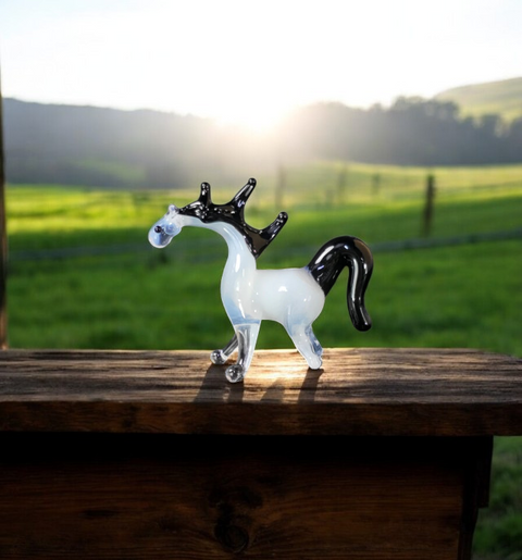 White Glass Horse Figurine, Handmade Murano Quality Design - Small