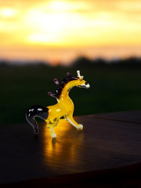 Yellow Glass Horse Figurine, Handmade Murano Quality Design - Small