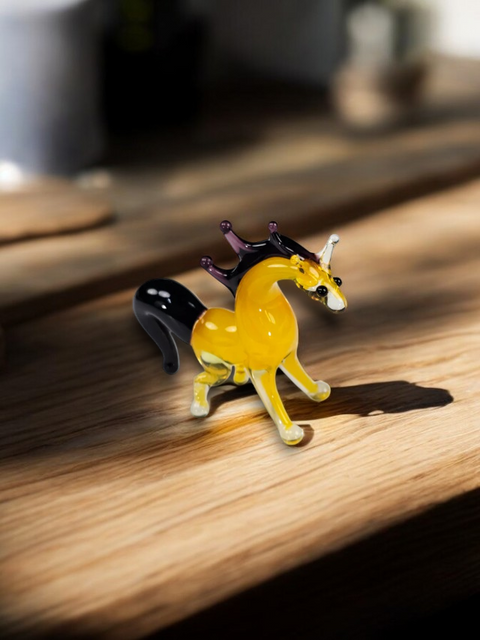 Yellow Glass Horse Figurine, Handmade Murano Quality Design - Small