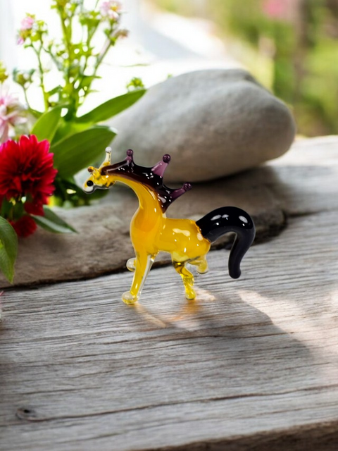 Yellow Glass Horse Figurine, Handmade Murano Quality Design - Small