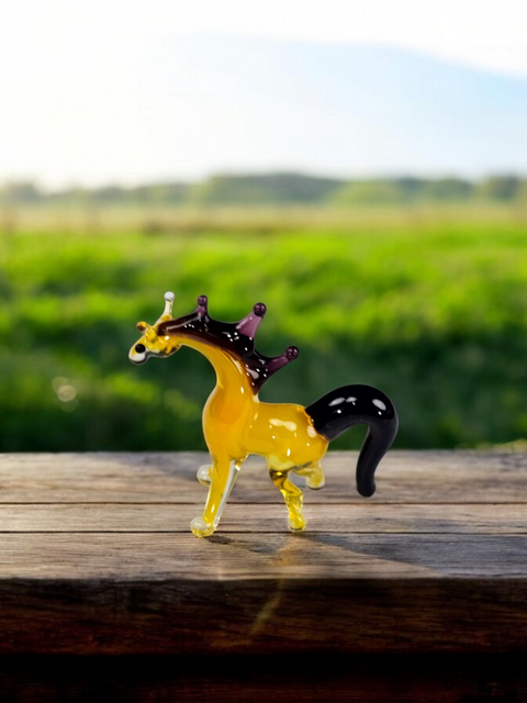 Yellow Glass Horse Figurine, Handmade Murano Quality Design - Small