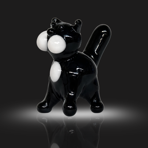 Black Straight Tail Cat Figurine, Mini Glass Murano Quality Lampworking Glass Figurine, Hand Made In Ukraine, A Great Addition To Your Collection