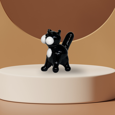 Black Straight Tail Cat Figurine, Mini Glass Murano Quality Lampworking Glass Figurine, Hand Made In Ukraine, A Great Addition To Your Collection