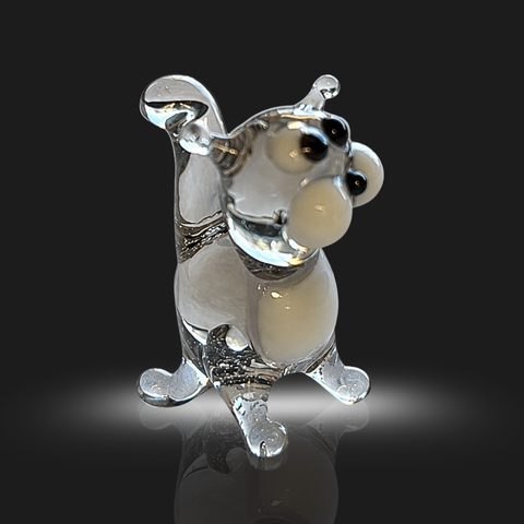 Grey Straight Tail Cat Figurine, Mini Glass Murano Quality Lampworking Glass Figurine, Hand Made In Ukraine, A Great Addition To Your Collection