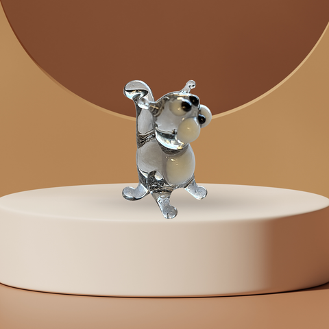 Grey Straight Tail Cat Figurine, Mini Glass Murano Quality Lampworking Glass Figurine, Hand Made In Ukraine, A Great Addition To Your Collection