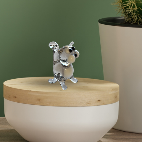 Grey Straight Tail Cat Figurine, Mini Glass Murano Quality Lampworking Glass Figurine, Hand Made In Ukraine, A Great Addition To Your Collection