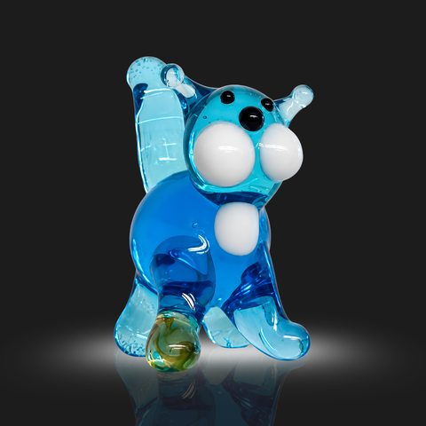 Light Blue Straight Tail Cat Figurine, Mini Glass Murano Quality Lampworking Glass Figurine, Hand Made In Ukraine, A Great Addition To Your Collection