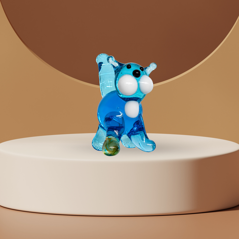 Light Blue Straight Tail Cat Figurine, Mini Glass Murano Quality Lampworking Glass Figurine, Hand Made In Ukraine, A Great Addition To Your Collection