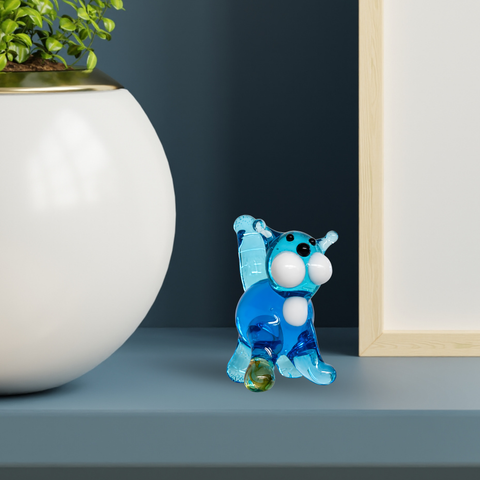 Light Blue Straight Tail Cat Figurine, Mini Glass Murano Quality Lampworking Glass Figurine, Hand Made In Ukraine, A Great Addition To Your Collection
