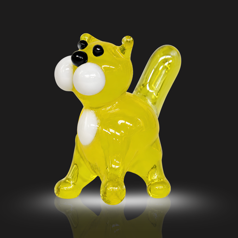 Yellow Straight Tail Cat Figurine, Mini Glass Murano Quality Lampworking Glass Figurine, Hand Made In Ukraine, A Great Addition To Your Collection