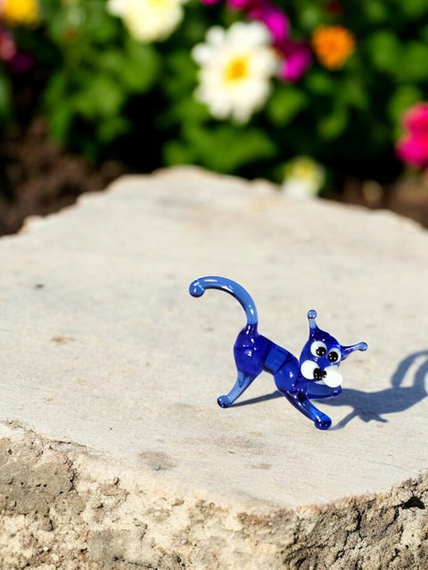 Blue Glass Cat Figurine, Handmade Murano Quality Design - Small