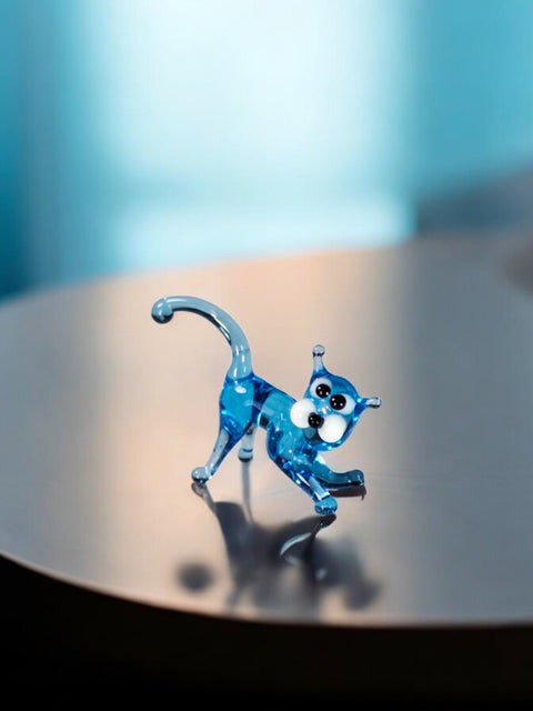 Light Blue Glass Cat Figurine, Handmade Murano Quality Design - Small