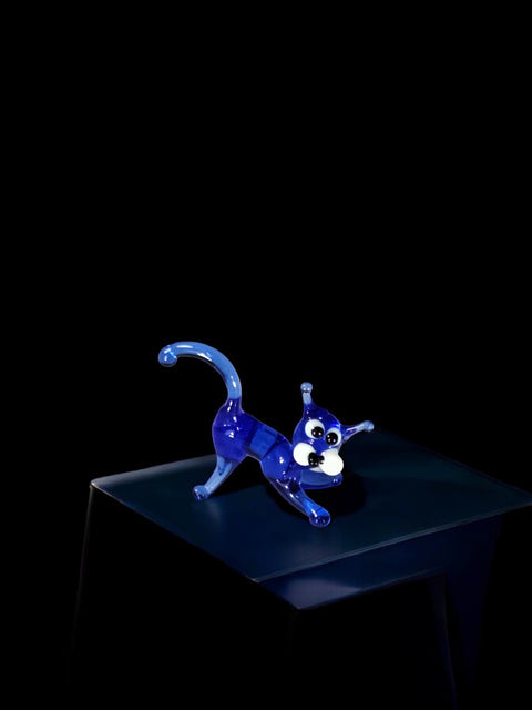 Blue Glass Cat Figurine, Handmade Murano Quality Design - Small