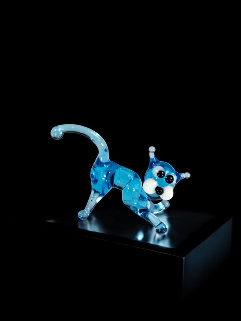 Light Blue Glass Cat Figurine, Handmade Murano Quality Design - Small