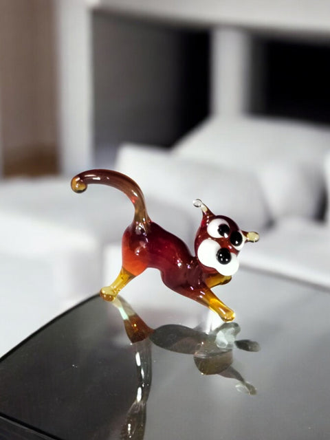 Red Glass Cat Figurine, Handmade Murano Quality Design - Small