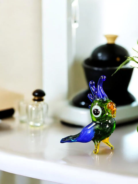 Green Glass Cockatoo Figurine, Handmade Murano Quality Design - Small