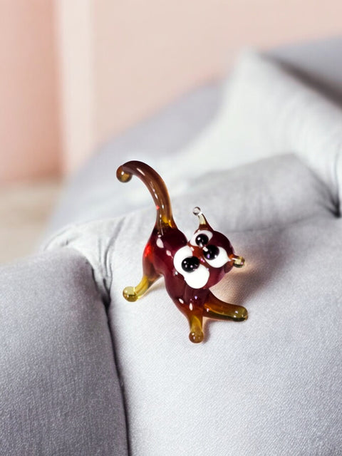 Red Glass Cat Figurine, Handmade Murano Quality Design - Small