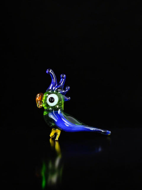 Green Glass Cockatoo Figurine, Handmade Murano Quality Design - Small