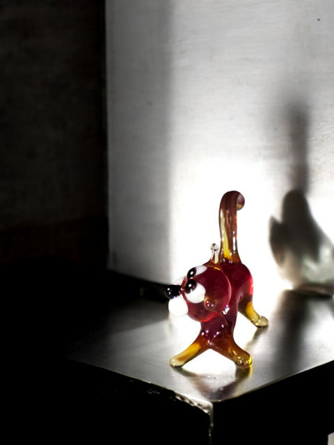 Red Glass Cat Figurine, Handmade Murano Quality Design - Small