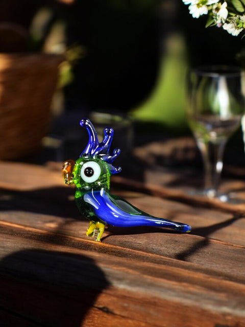 Green Glass Cockatoo Figurine, Handmade Murano Quality Design - Small