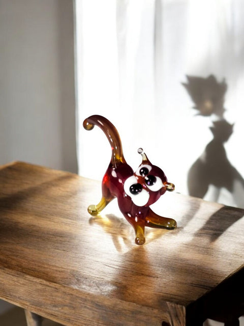 Red Glass Cat Figurine, Handmade Murano Quality Design - Small