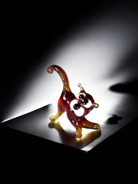 Red Glass Cat Figurine, Handmade Murano Quality Design - Small