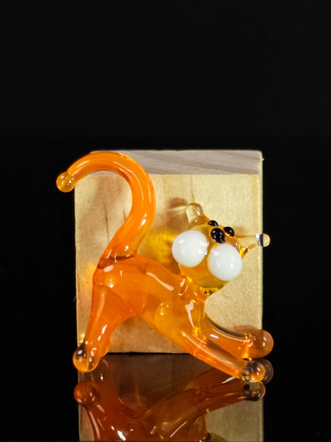 Orange Glass Cat Figurine, Handmade Murano Quality Design - Small