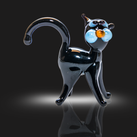 Black Cat Figurine, Mini Glass Murano Quality Lampworking Glass Figurine, Hand Made In Ukraine, A Great Addition To Your Collection
