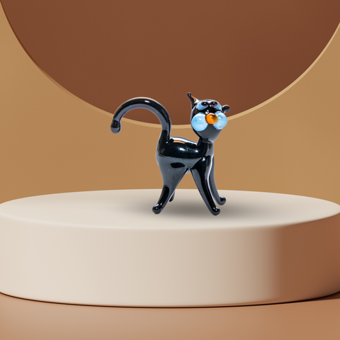 Black Cat Figurine, Mini Glass Murano Quality Lampworking Glass Figurine, Hand Made In Ukraine, A Great Addition To Your Collection