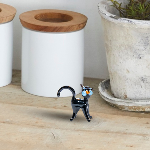 Black Cat Figurine, Mini Glass Murano Quality Lampworking Glass Figurine, Hand Made In Ukraine, A Great Addition To Your Collection
