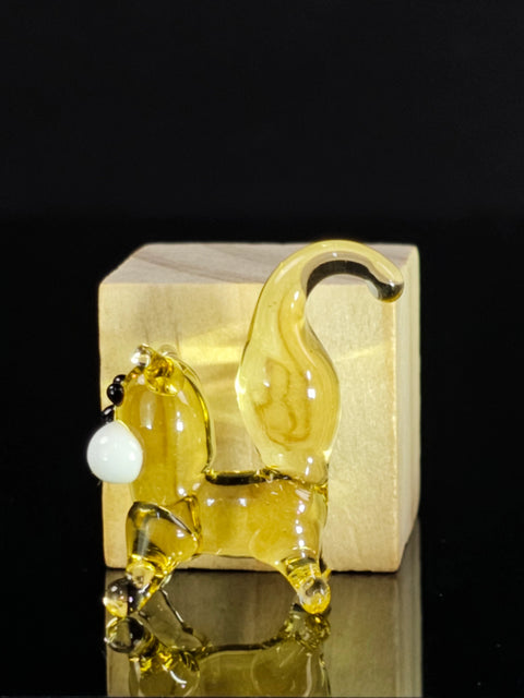 Amber Glass Cat Figurine, Handmade Murano Quality Design - Small