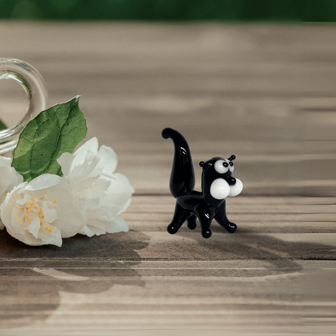 Black Cat Figurine, Mini Glass Murano Quality Lampworking Glass Figurine, Hand Made In Ukraine, A Great Addition To Your Collection