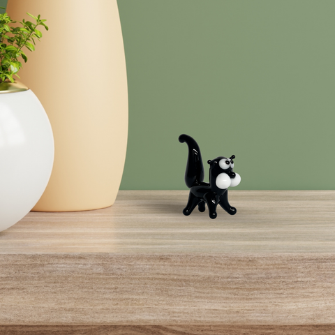 Black Cat Figurine, Mini Glass Murano Quality Lampworking Glass Figurine, Hand Made In Ukraine, A Great Addition To Your Collection