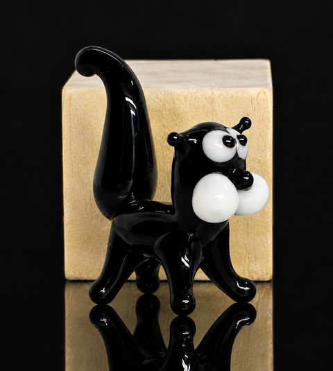 Black Cat Figurine, Mini Glass Murano Quality Lampworking Glass Figurine, Hand Made In Ukraine, A Great Addition To Your Collection
