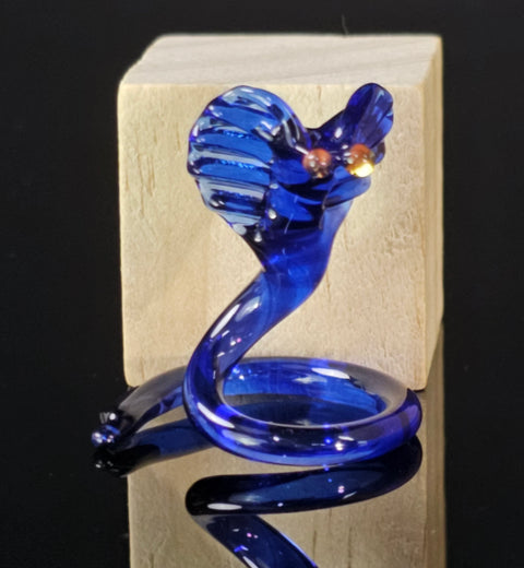 Blue Glass Cobra Figurine, Handmade Murano Quality Design - Small