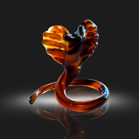 Orange Cobra Figurine, Mini Glass Murano Quality Lampworking Glass Figurine, Hand Made In Ukraine, A Great Addition To Your Collection