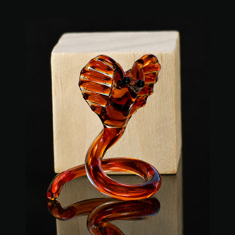 Orange Cobra Figurine, Mini Glass Murano Quality Lampworking Glass Figurine, Hand Made In Ukraine, A Great Addition To Your Collection