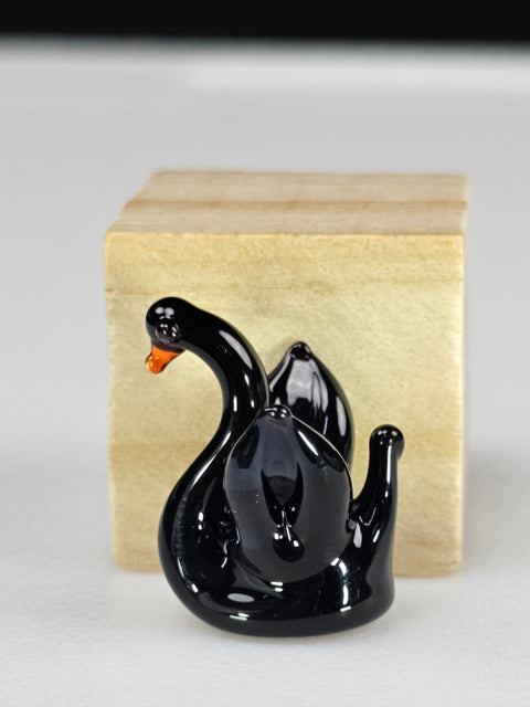 Black Glass Swan Figurine, Handmade Murano Quality Design - Small