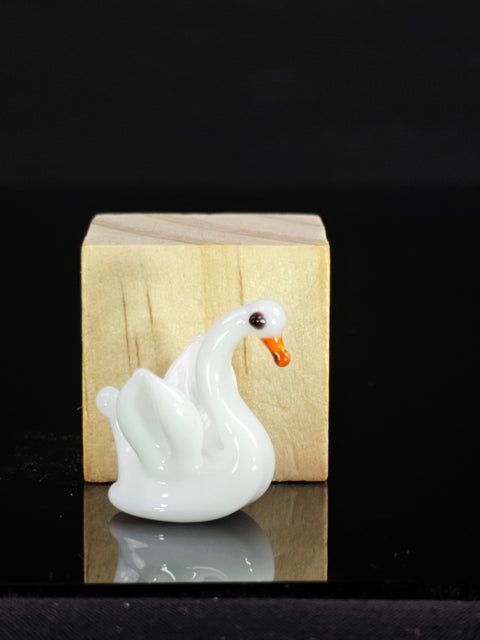 White Glass Swan Figurine, Handmade Murano Quality Design - Small