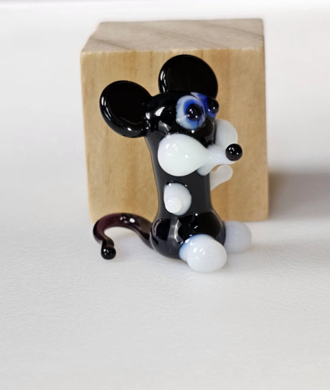 Black Glass Mouse Figurine, Handmade Murano Quality Design - Small