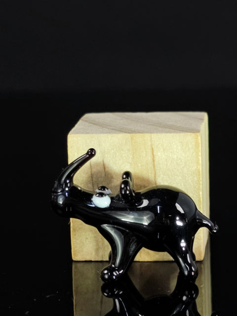 Black Glass Rhino Figurine, Handmade Murano Quality Design - Small