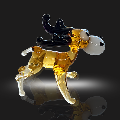 Amber Moose Figurine, Mini Glass Murano Quality Lampworking Glass Figurine, Hand Made In Ukraine, A Great Addition To Your Collection