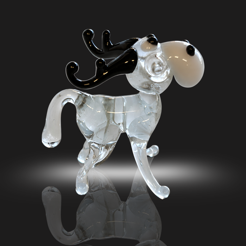 White Moose Figurine, Mini Glass Murano Quality Lampworking Glass Figurine, Hand Made In Ukraine, A Great Addition To Your Collection