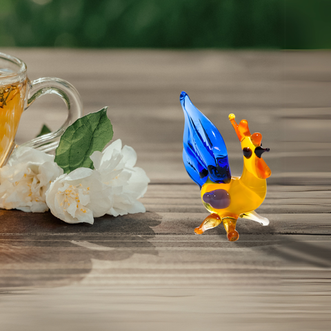 Rooster Figurine, Mini Glass Murano Quality Lampworking Glass Figurine, Hand Made In Ukraine, A Great Addition To Your Collection