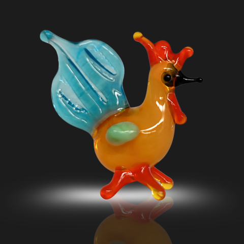 Light Blue Rooster Figurine, Mini Glass Murano Quality Lampworking Glass Figurine, Hand Made In Ukraine, A Great Addition To Your Collection