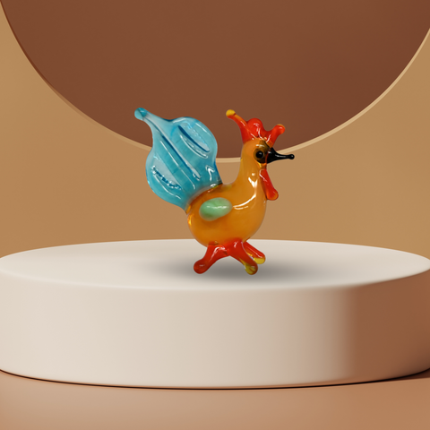Light Blue Rooster Figurine, Mini Glass Murano Quality Lampworking Glass Figurine, Hand Made In Ukraine, A Great Addition To Your Collection