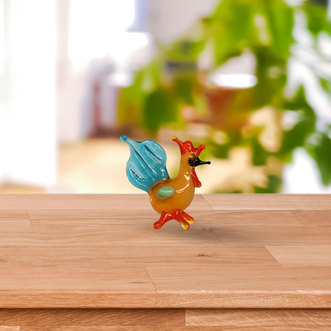 Light Blue Rooster Figurine, Mini Glass Murano Quality Lampworking Glass Figurine, Hand Made In Ukraine, A Great Addition To Your Collection