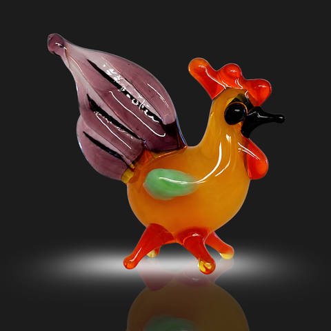 Purple Tail Rooster Figurine, Mini Glass Murano Quality Lampworking Glass Figurine, Hand Made In Ukraine, A Great Addition To Your Collection
